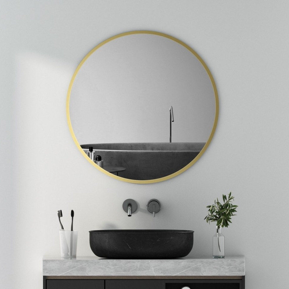 Boromal Wandspiegel Rund 60cm 80cm 100cm 40cm Schwarz Spiegel Gold Badezimmer Groß (Runder Badezimmer Spiegel), Badezimmerspiegel Metallrahmen Badspiegel 5mm Glas Bild 1