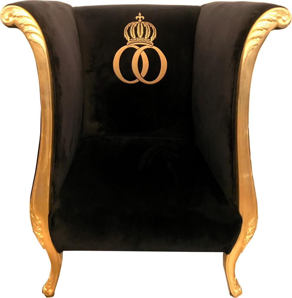 Extravaganter Pompöös by Casa Padrino Luxus Designer Sessel von Harald Glööckler Schwarz / Gold - Pompööser Barock Sessel Bild 1