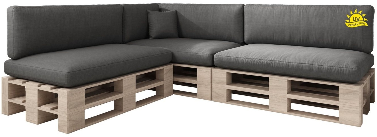 sunnypillow Palettenkissen mit abnehmbarem Bezug UV - beständig Outdoor/Indoor Palettenauflage Palettenpolster Palettensofa Sitzkissen Rückenlehne 8er Set 120x80 Anthrazit Bild 1