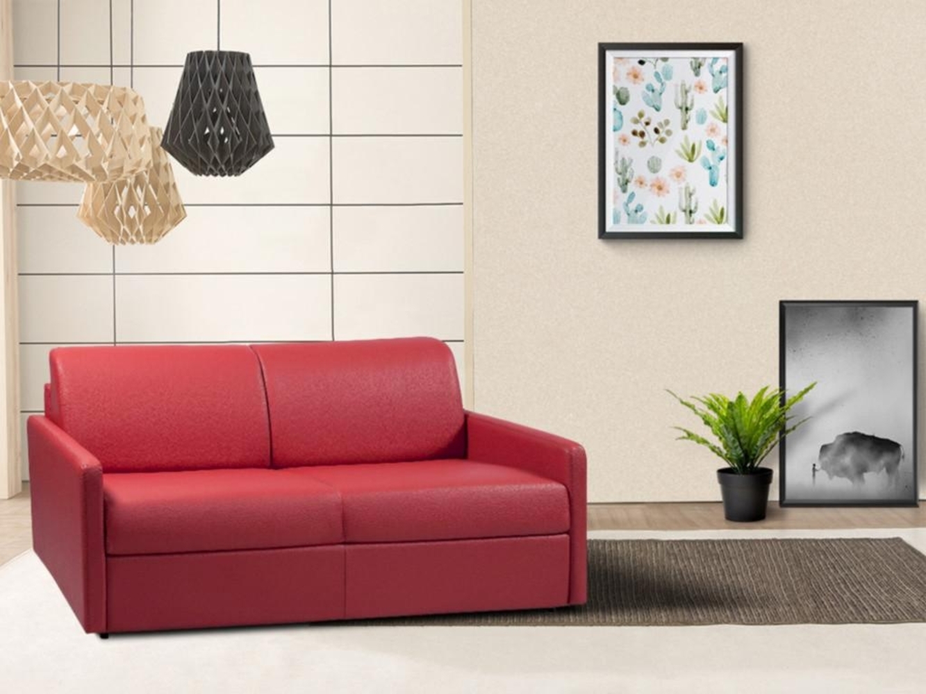 Vente-unique - Schlafsofa 3-Sitzer - Liegefläche mit Lattenrost mit breiten Latten: 140 cm - Matratze: 18 cm - Kunstleder - Rot - CALIFE Bild 1