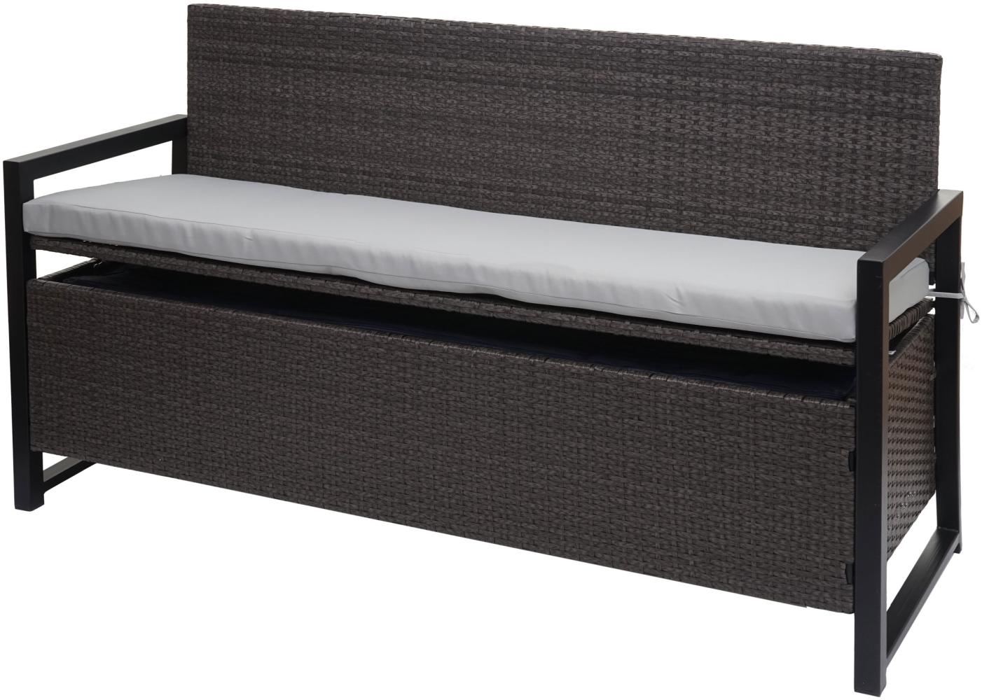 Poly-Rattan 3er Sitzbank HWC-F39, Gartenbank Truhenbank, Staufach Aufbewahrung Sitzkissen ~ grau, Kissen grau Bild 1