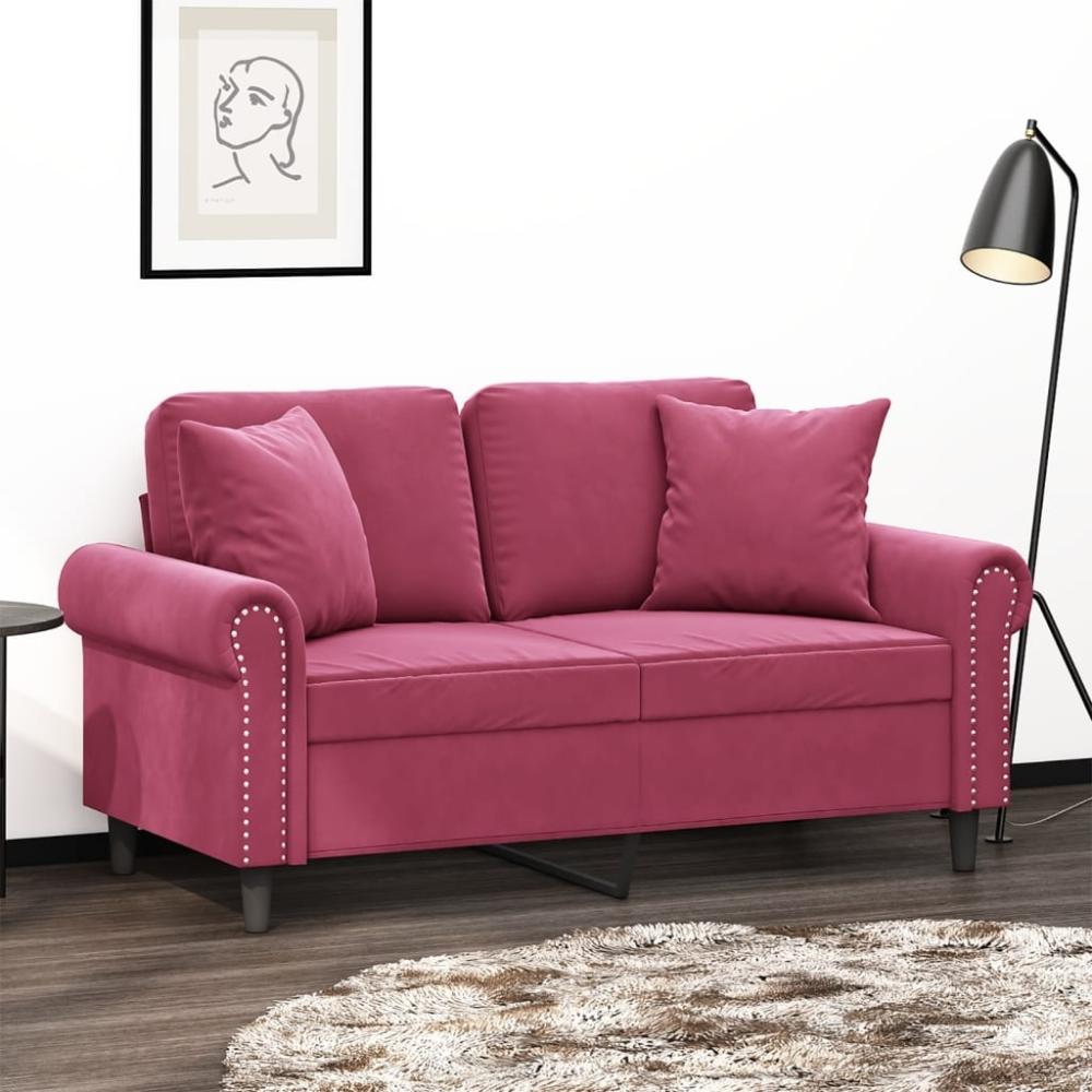 vidaXL 2-Sitzer-Sofa mit Zierkissen Weinrot 120 cm Samt 3200939 Bild 1