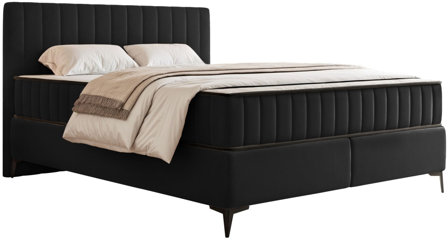 Selsey 'Mufasso' Boxbett 160x200 mit Bettkasten – wasserabweisender Velours, schwarz Bild 1