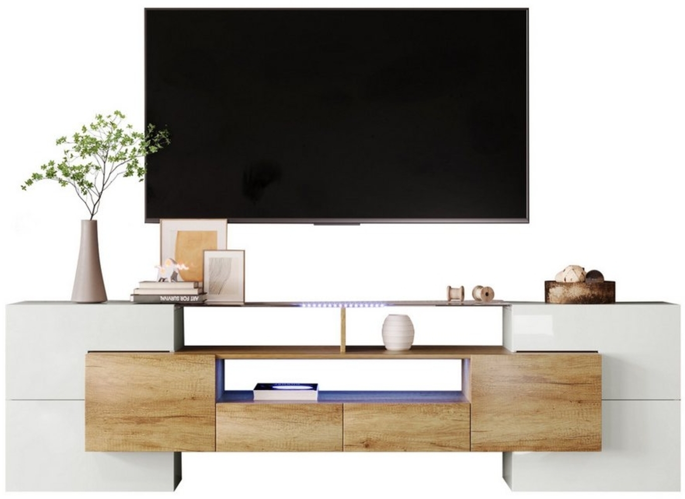 OKWISH TV-Schrank Lowboard TV Schrank (1-St, Weiß, 200 cm) LED-Beleuchtung, Wohnzimmermöbel. modernes Design Bild 1