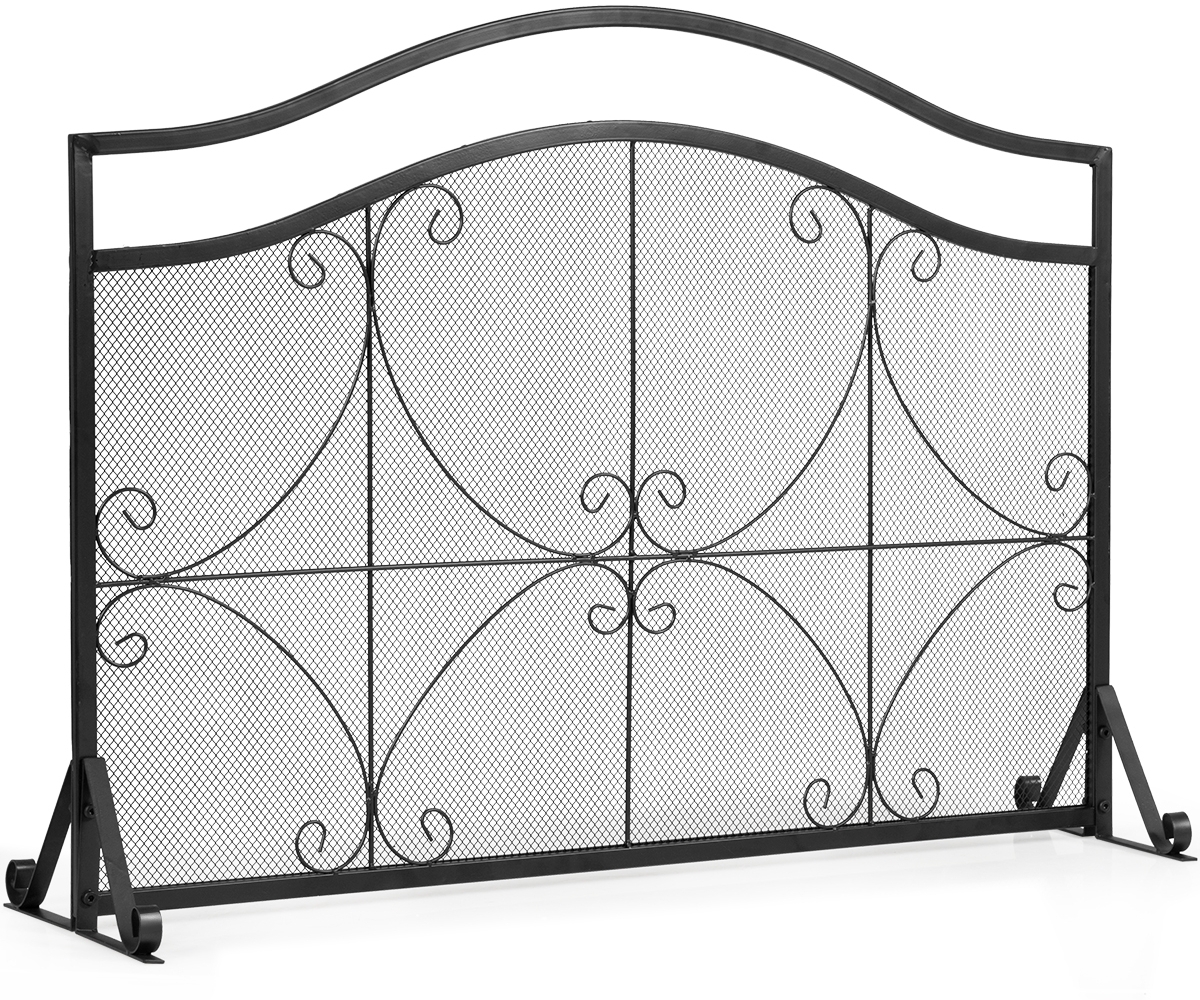 Kaminschutzgitter Funkenschutz aus Eisen mit Metallgitter 112 x 32 x 83 cm Schwarz Bild 1