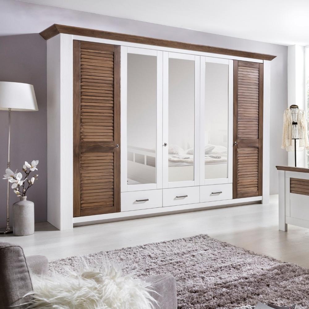 Kleiderschrank weiß 284 cm 5-türig Pinie braun Laguna Bild 1