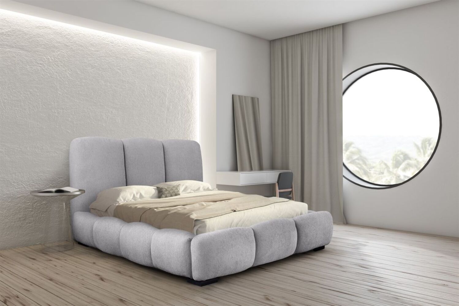 Polsterbett Doppelbett GRACIA 160x200cm in Stoff Allora Hellgrau Bild 1