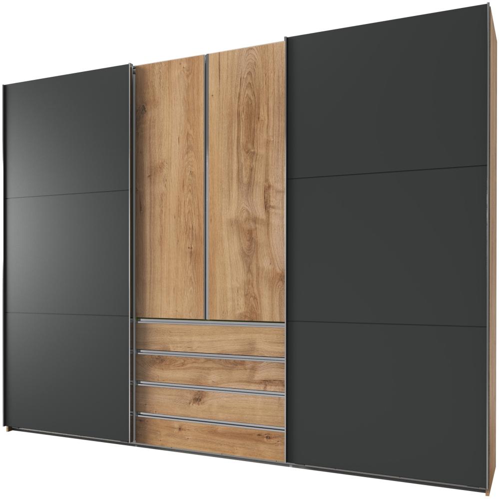 Schwebetürenschrank >MAGIC< in PLANKENEICHE NB + GRAPHIT - 300x236x65cm (BxHxT) Bild 1