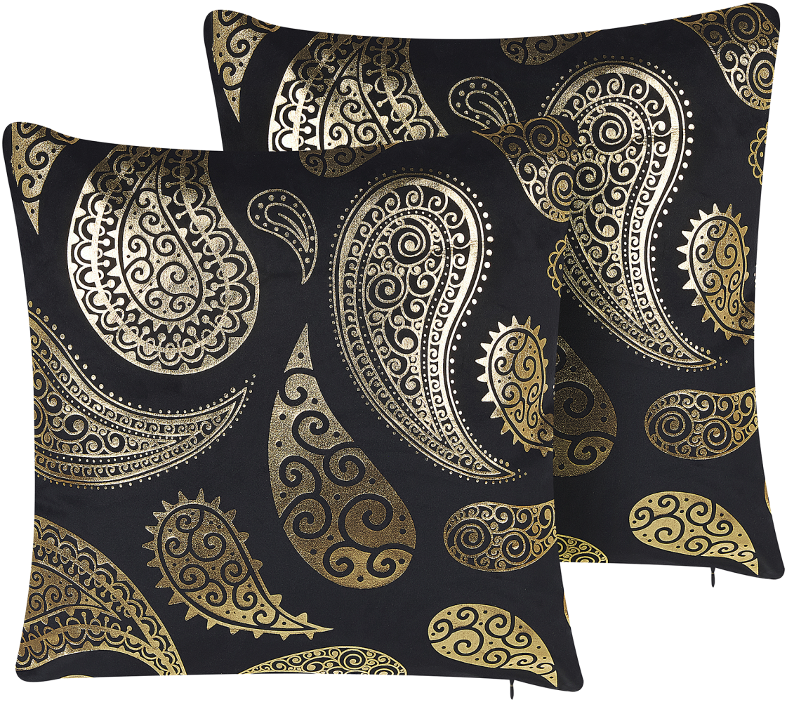 Kissen 2er Set URSINIA Samtstoff 45 x 45 cm Orientalisches Muster Gold Bild 1