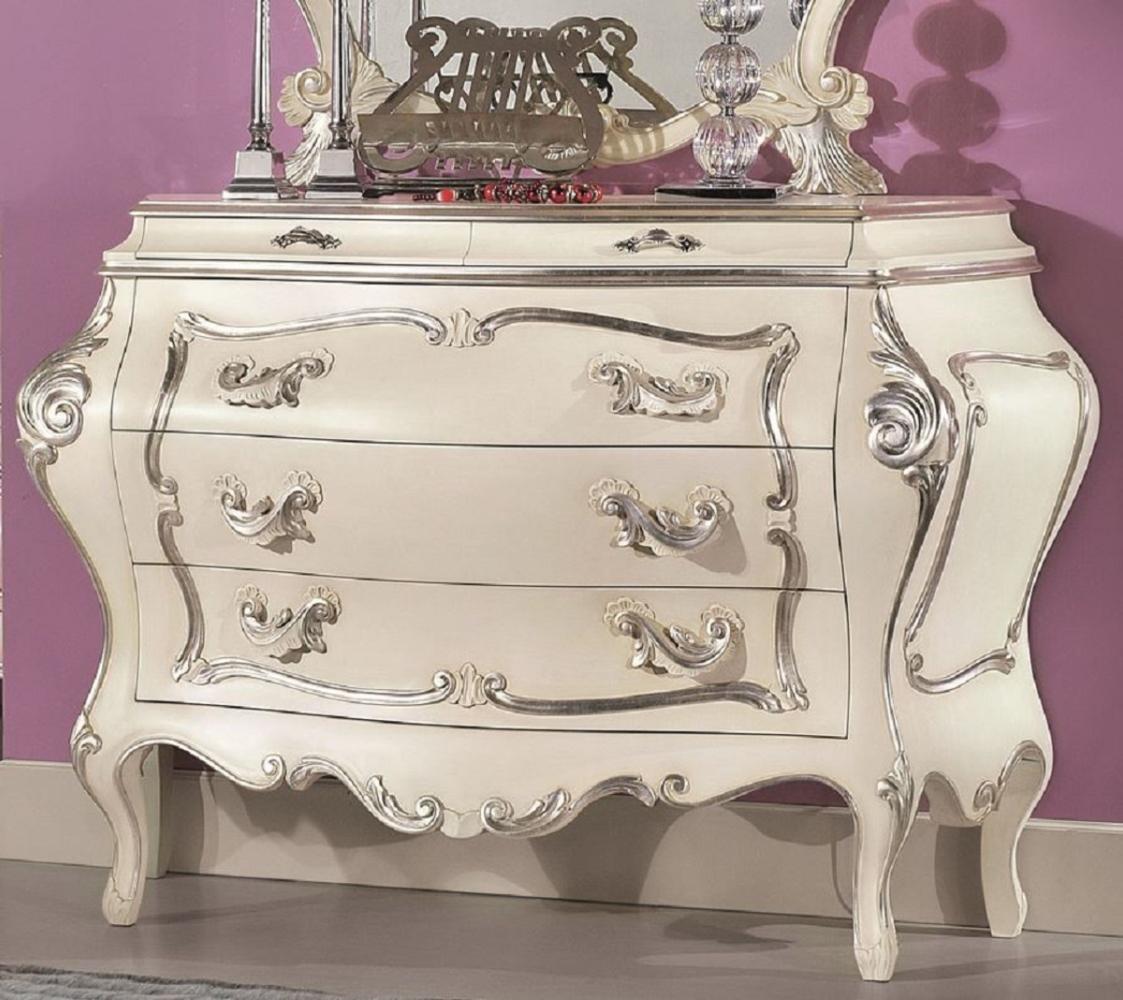 Casa Padrino Luxus Barock Kommode Creme / Silber - Handgefertigte Massivholz Kommode mit 5 Schubladen - Luxus Schlafzimmer Möbel im Barockstil - Barock Möbel - Luxus Qualität - Made in Italy Bild 1