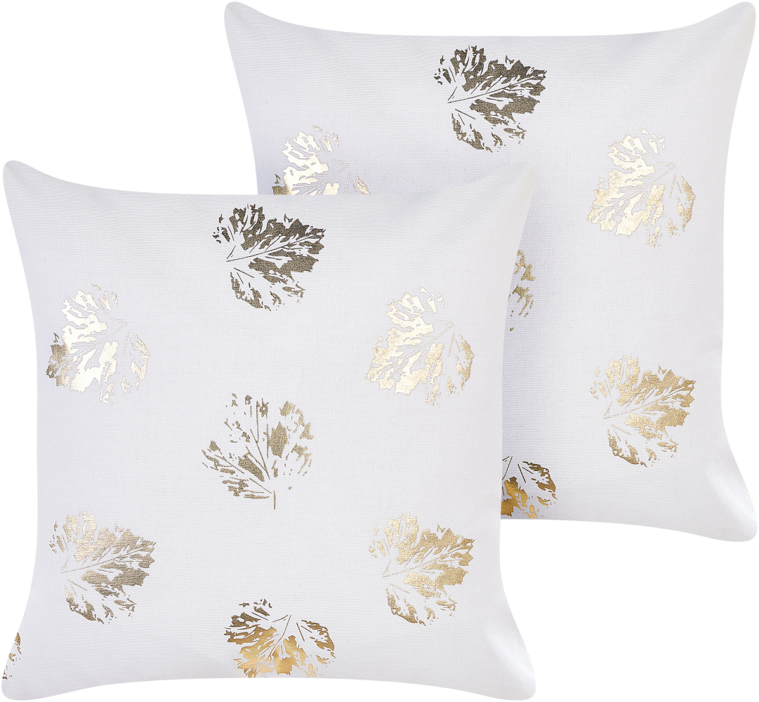 Kissen 2er Set Pflanzenmuster GOLDENROD Samtstoff 45 x 45 cm Weiß Bild 1