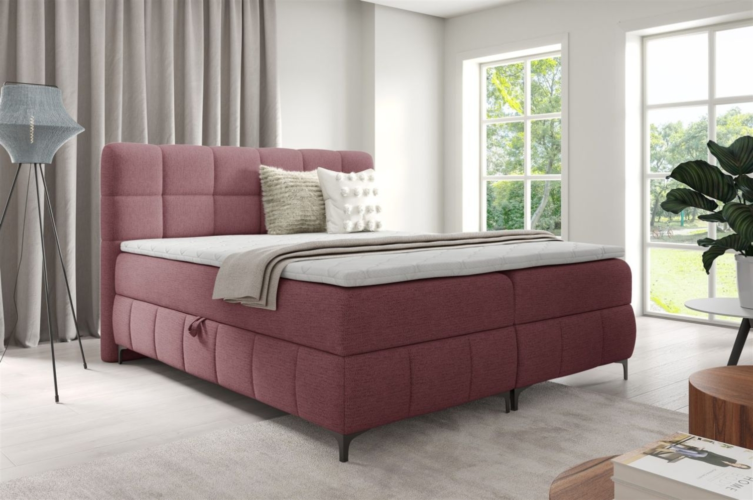 Boxspringbett Schlafzimmerbett SOPHIE 120x200cm Stoff Aragon Bordeauxrot Bild 1