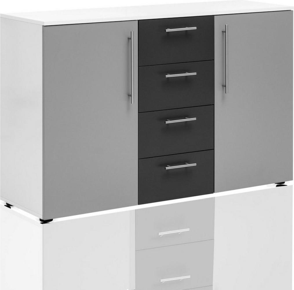 Kommode Sideboard Highboard Lari, Breite 130 cm, Grau Weiß, Metallgriffe Bild 1