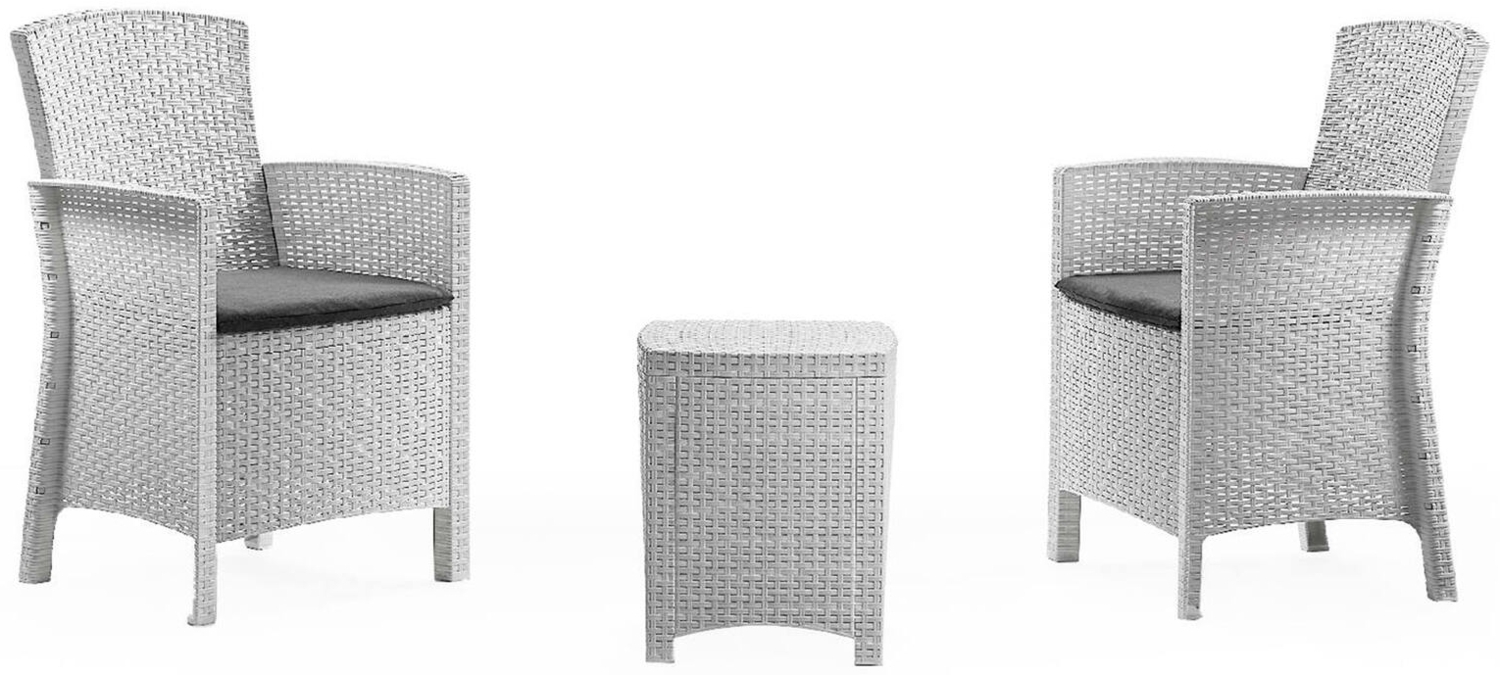 Dmora Loungeset für draußen Armin, Outdoor-Lounge mit Couchtisch, Terrassenset mit Kissen, Gartenkomposition mit Sofa und Sesseln, Made in Italy, Weiß Bild 1