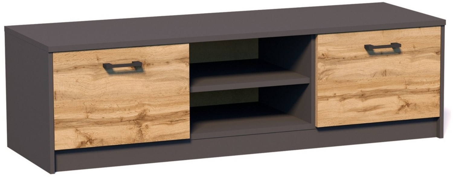 Home Collective TV-Schrank 120cm breit Lowboard mit matter Oberfläche Fernsehtisch (abgerundete Kante und Metall-Rollschienen Fernsehkommode) mit 2 Türen und 1 Regal, aus laminiertem Board graphit Eiche Bild 1