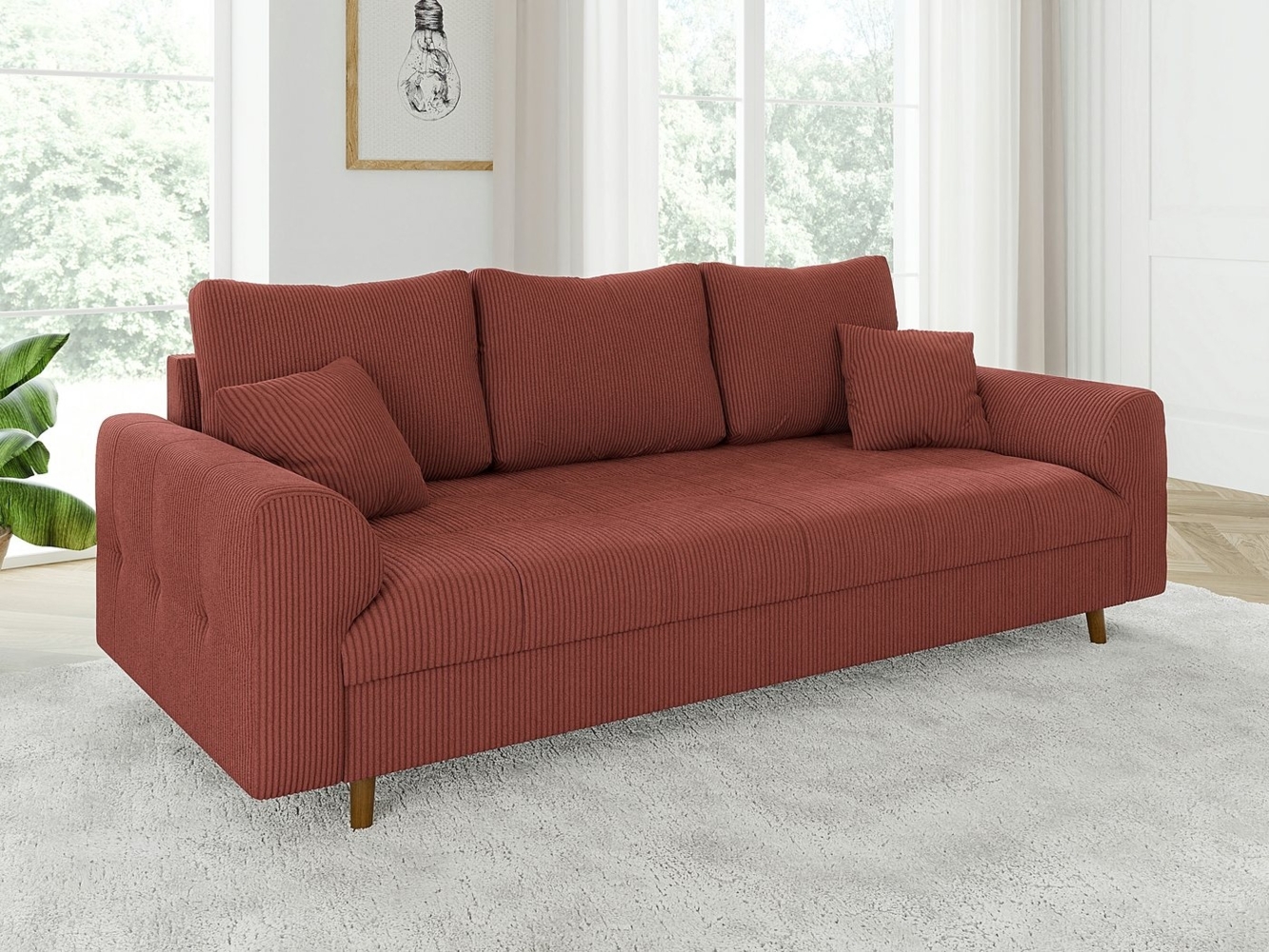 S-Style Möbel 3-Sitzer Sofa Zara mit Holzfüßen im skandinavischen Stil aus Cord-Stoff, mit Wellenfederung Bild 1