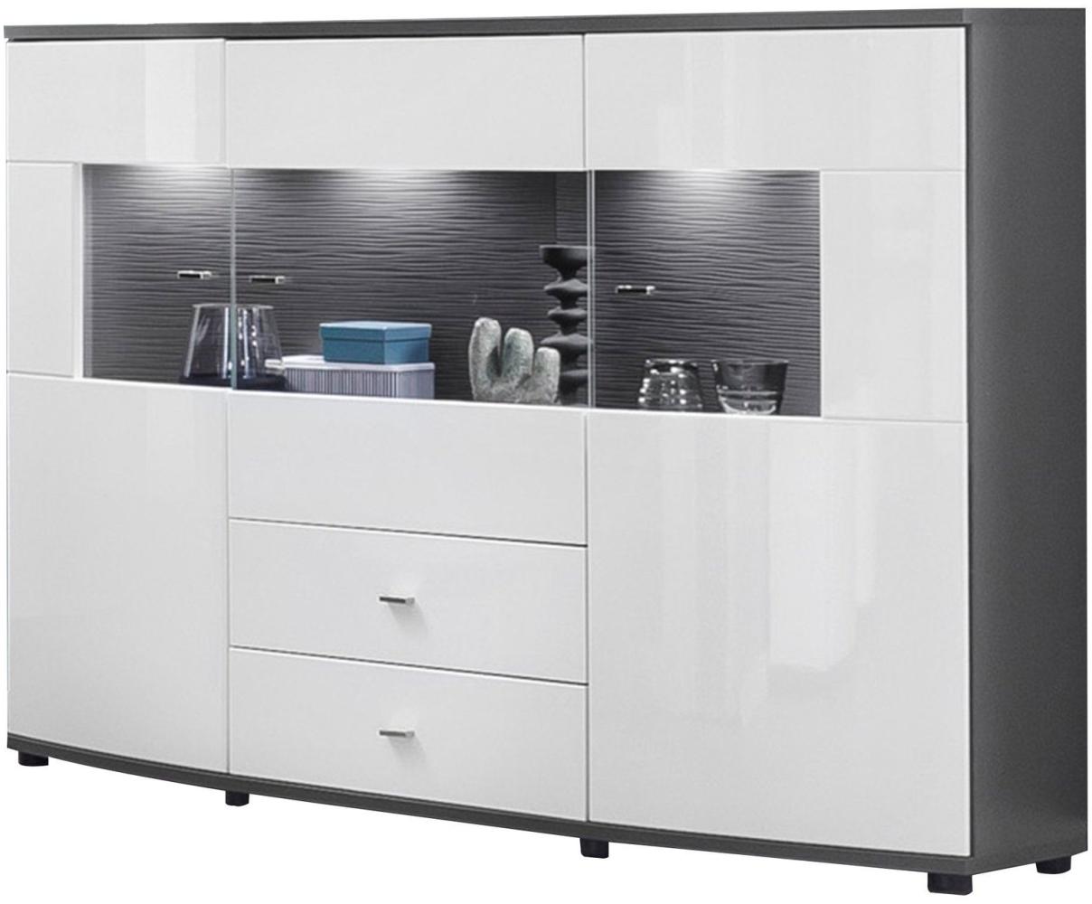 Highboard Jandy 160x117x42 Anrichte Weiß/Anthrazit/Weiß HG 10162 Bild 1