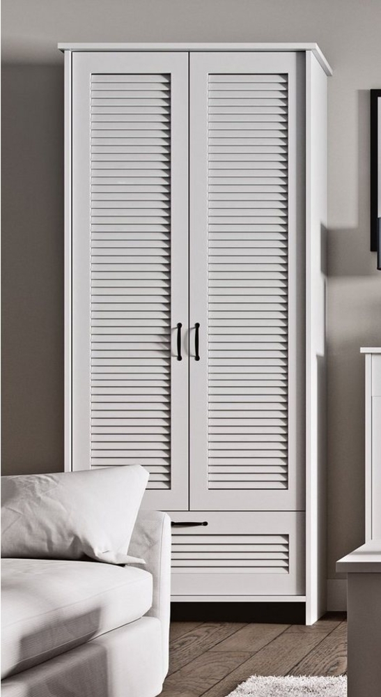 Kleiderschrank "Orient" Mehrzweckschrank Lamellentüren 88cm 2-türig weiß Landhaus Stil Bild 1