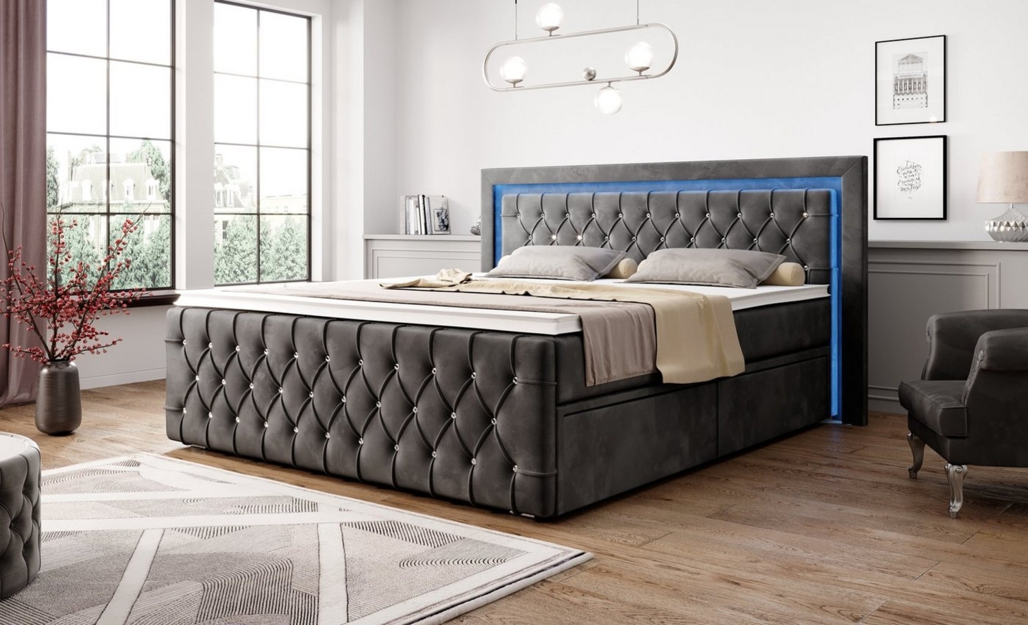 PROMETO Möbel Boxspringbett Arosa - Schubladen, LED 16 Farben, Matratze, Topper, Kopf und Fussteil Bild 1