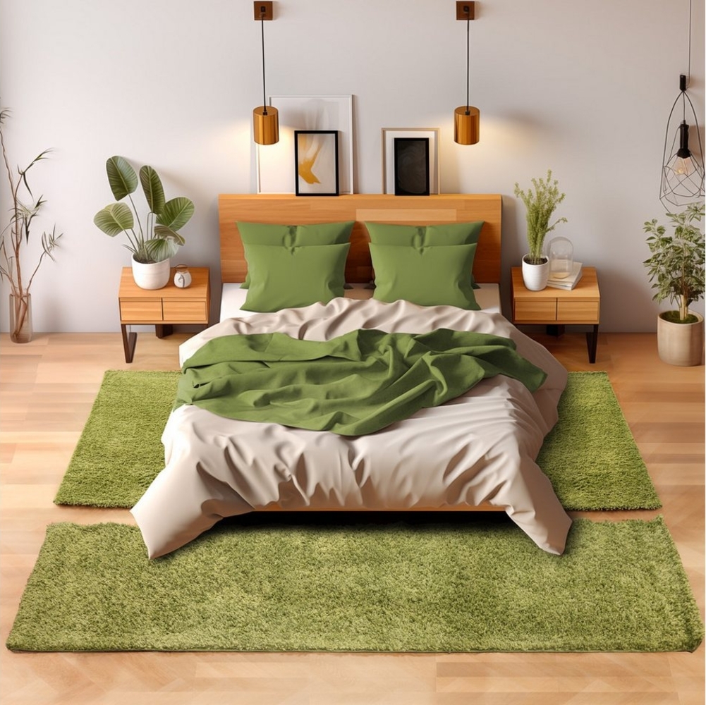 SIMPEX24 Hochflor-Bettumrandung Unicolor - Einfarbig, Höhe 30 mm, (Bett-Set, 3-tlg, Bettvorlage), Schlafzimmer Teppich Bettumrandung Läufer Set 3 teilig Bild 1