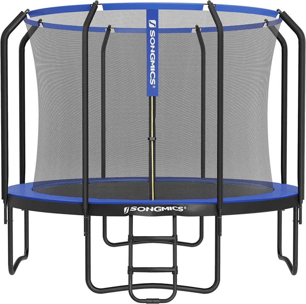 Songmics Trampolin mit Sicherheitsnetz und Leiter, gepolstertes Gestell, schwarz-dunkelblau, 366cm Bild 1