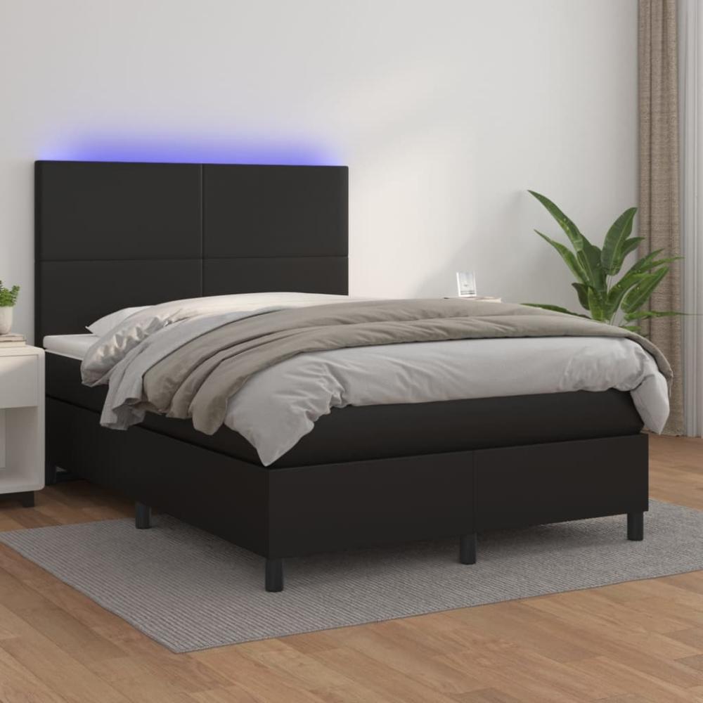 vidaXL Boxspringbett mit Matratze & LED Schwarz 140x190 cm Kunstleder 3135819 Bild 1