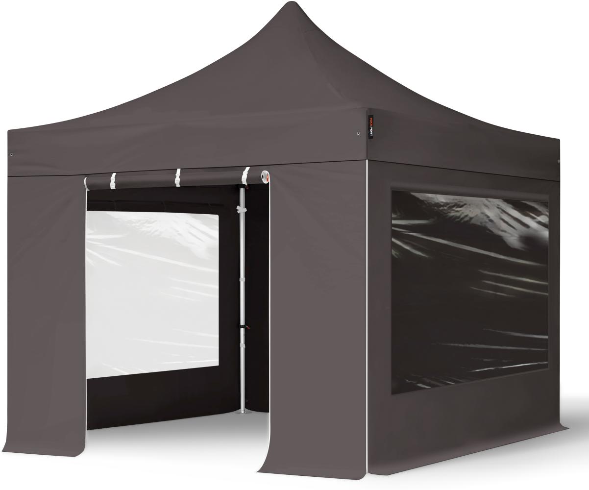 3x3 m Faltpavillon PROFESSIONAL Alu 40mm, Seitenteile mit Panoramafenstern, dunkelgrau Bild 1