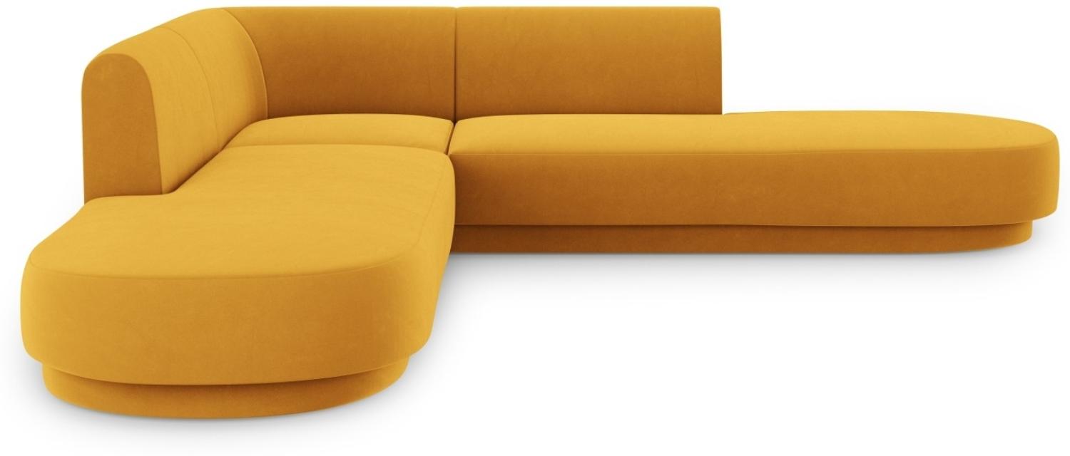 Micadoni 5-Sitzer Samtstoff Symmetrisches Ecksofa Miley | Bezug Yellow | Beinfarbe Black Plastic Bild 1