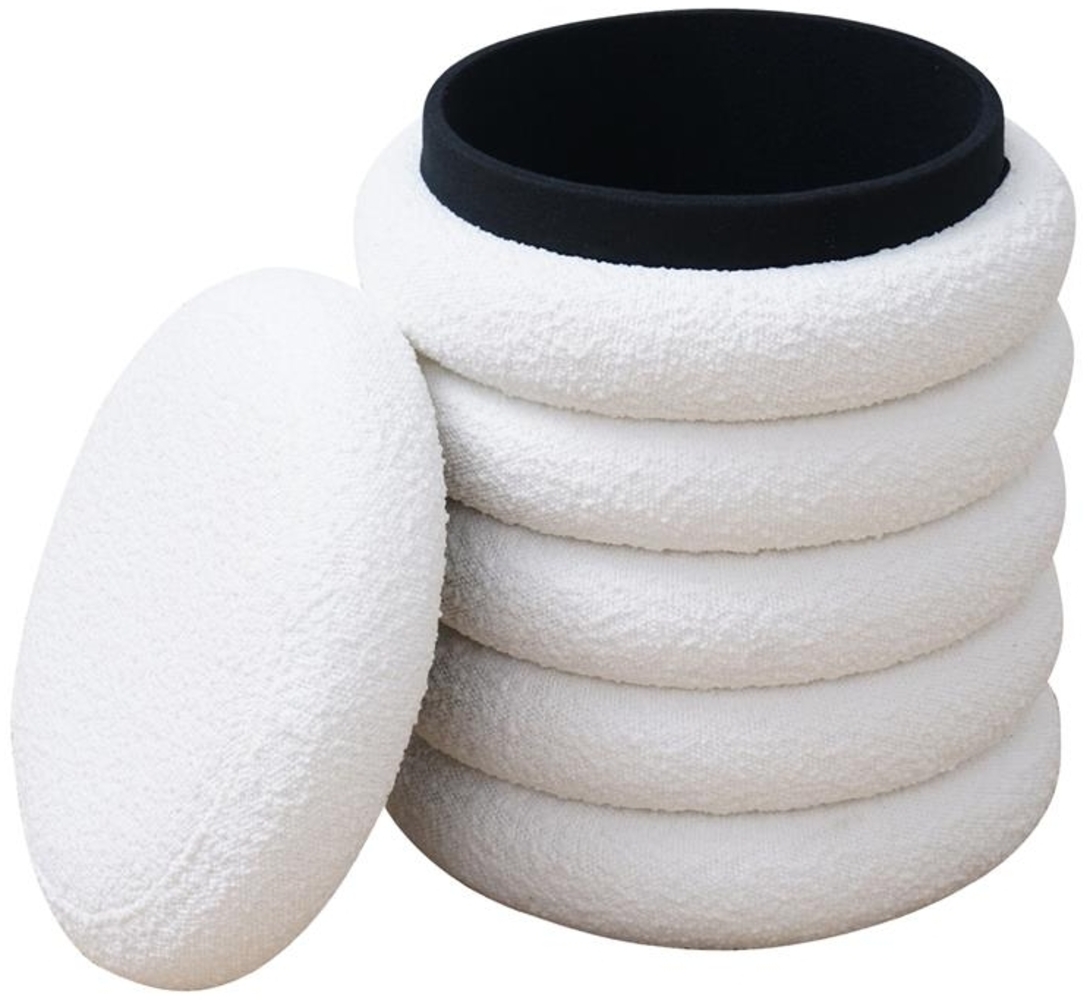 Bouclé Sitzhocker Ø38 cm Weiß Bild 1