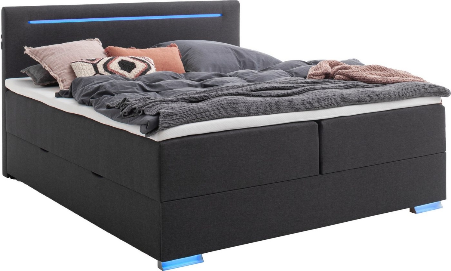 meise.möbel Boxspringbett Las Vegas, Füße und Kopfteil mit LED-Beleuchtung, mit Bettkasten und Topper Bild 1