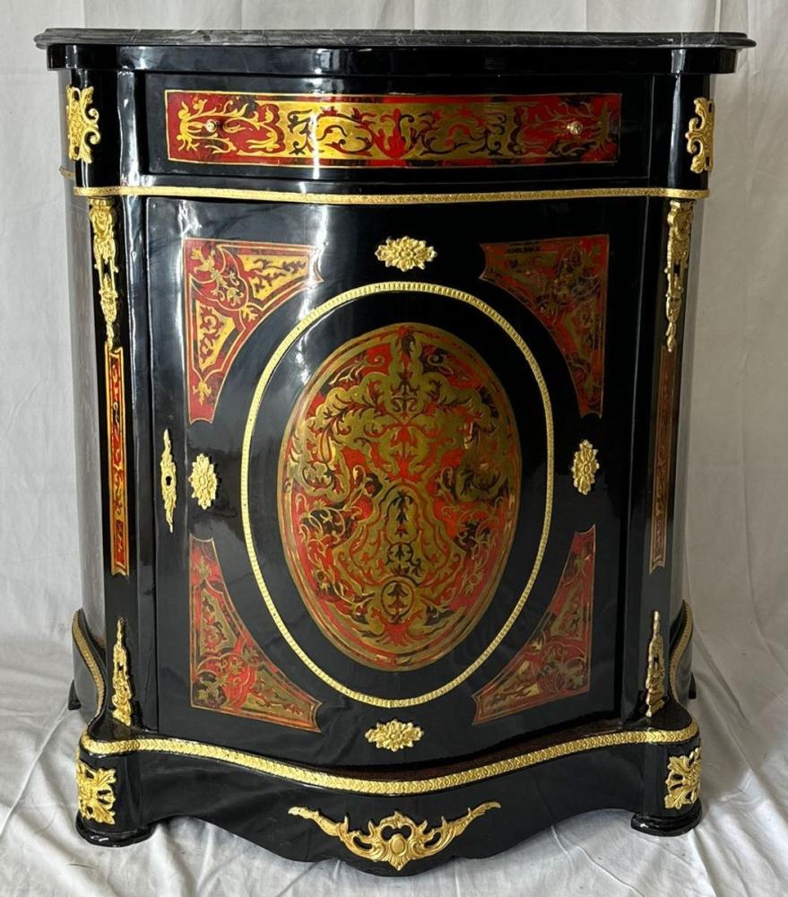 Casa Padrino Barock Boulle Kommode mit Marmorplatte Schwarz / Rot / Gold - Barock Möbel Bild 1