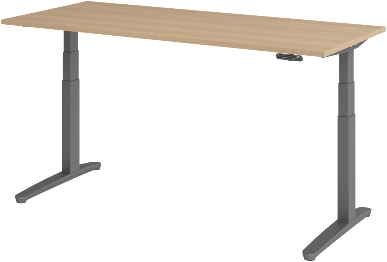 bümö elektrisch höhenverstellbarer Schreibtisch 180x80 cm mit Memory-Steuerung - Design Schreibtisch höhenverstellbar elektrisch, elektrischer Schreibtisch Eiche, Gestell graphit, XBHM19-E-GG Bild 1
