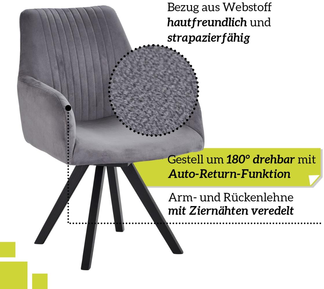 smart drehbarer Esszimmerstuhl mit Armlehnen - Bezug Mikrofaser Grau, 180° drehbar mit Auto-Return-Funktion - Massivholz Stuhlbeine - Küchenstuhl, Polsterstuhl mit Schaumstofffüllung Bild 1