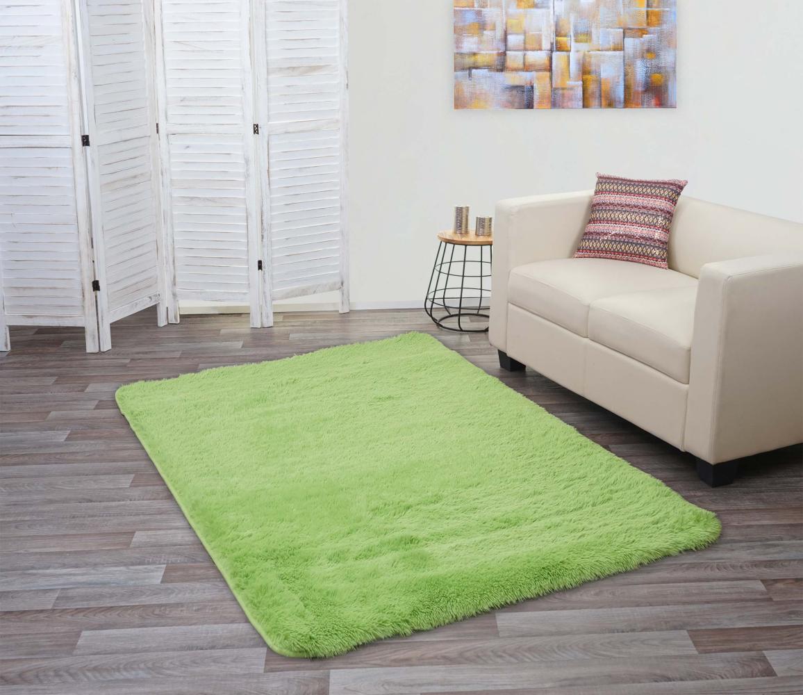 Teppich HWC-F69, Shaggy Läufer Hochflor Langflor, Stoff/Textil flauschig weich 200x140 cm ~ hellgrün Bild 1