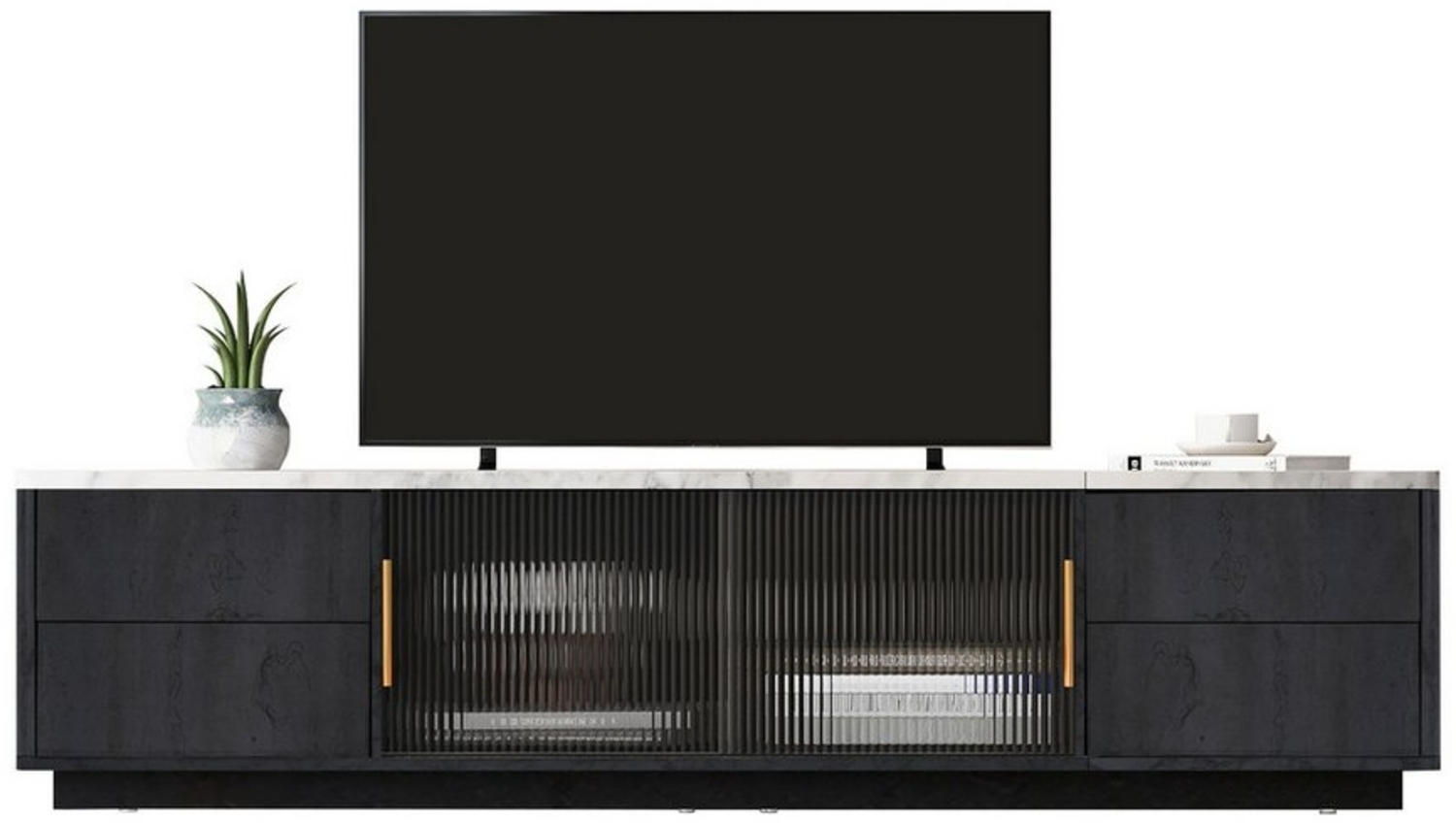 Refined Living Lowboard TV-Schrank TV-Board Multimedia-Schrank marmorierte Tischplatte (160*40*44.5cm Fernsehtisch Fernseher-Ständer mit Marmoroptik Hochwertige Materialien, 1 St, reichlich Stauraum Mit vier Schubladen und Schwebetüren aus Glas), mit P... Bild 1