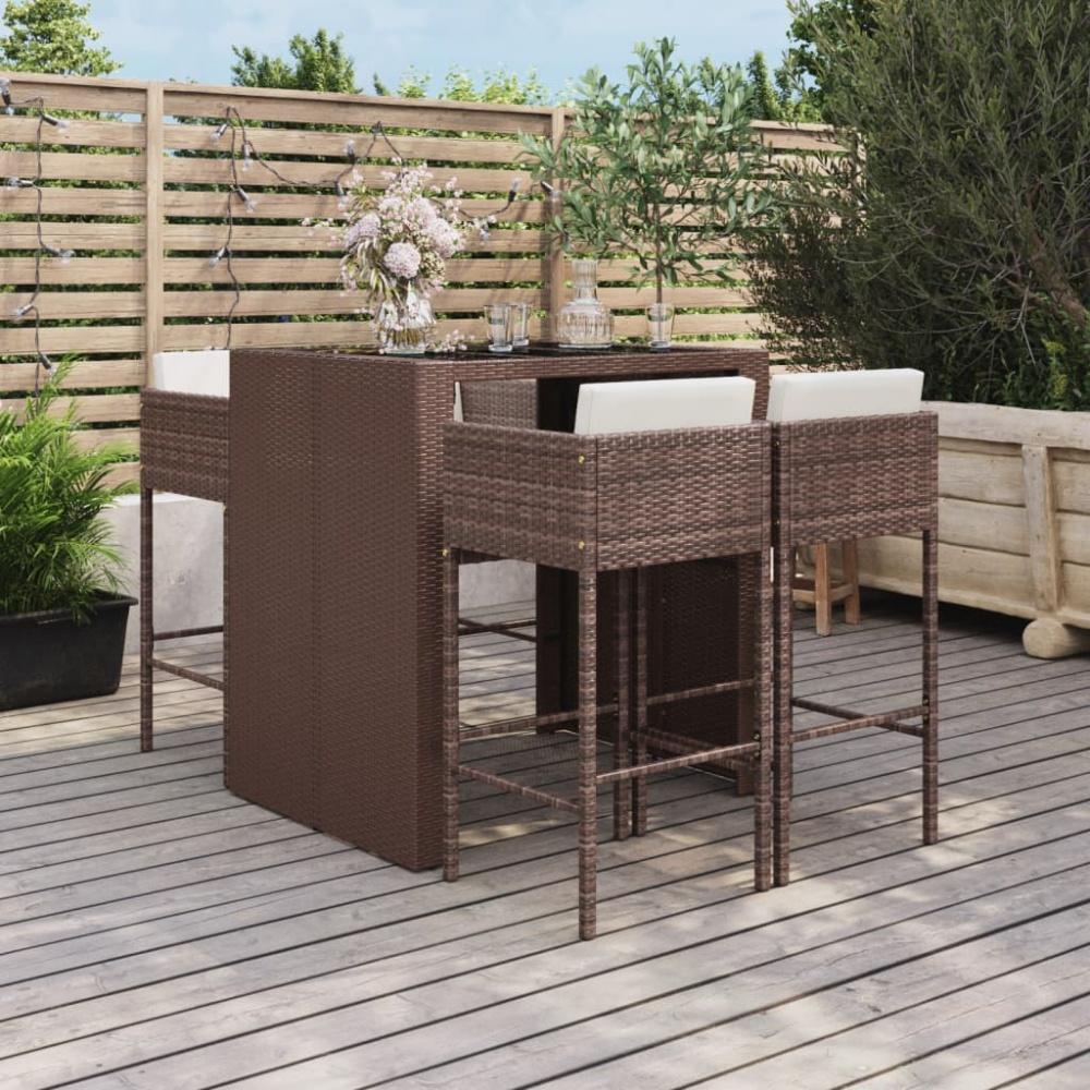 vidaXL 5-tlg. Gartenbar-Set mit Kissen Braun Poly Rattan 3200669 Bild 1