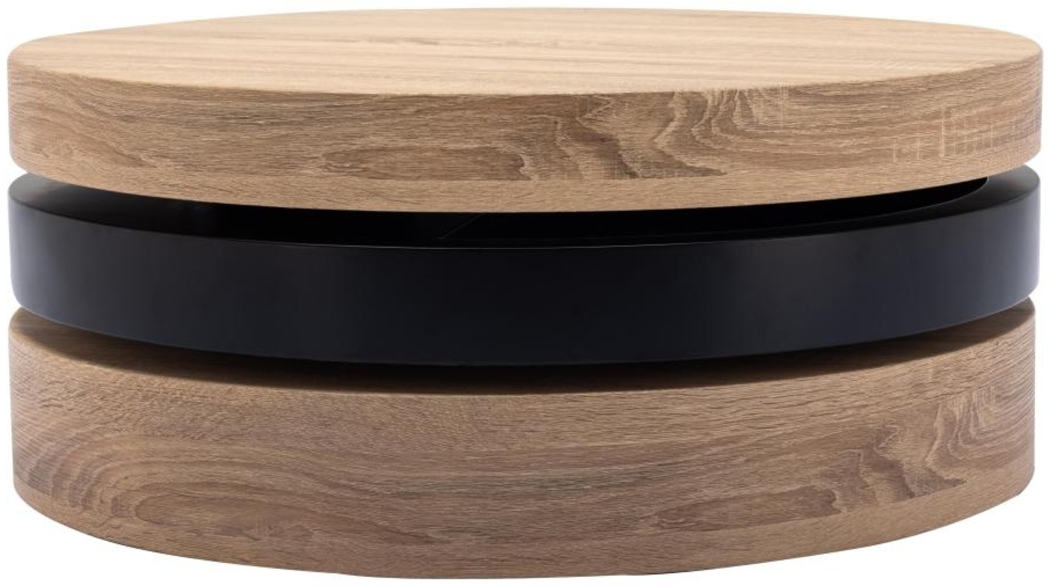 Vente-unique - Couchtisch rund - drehbar - 1 Ablagefach - MDF - Schwarz & Holzfarben hell - JANITA Bild 1