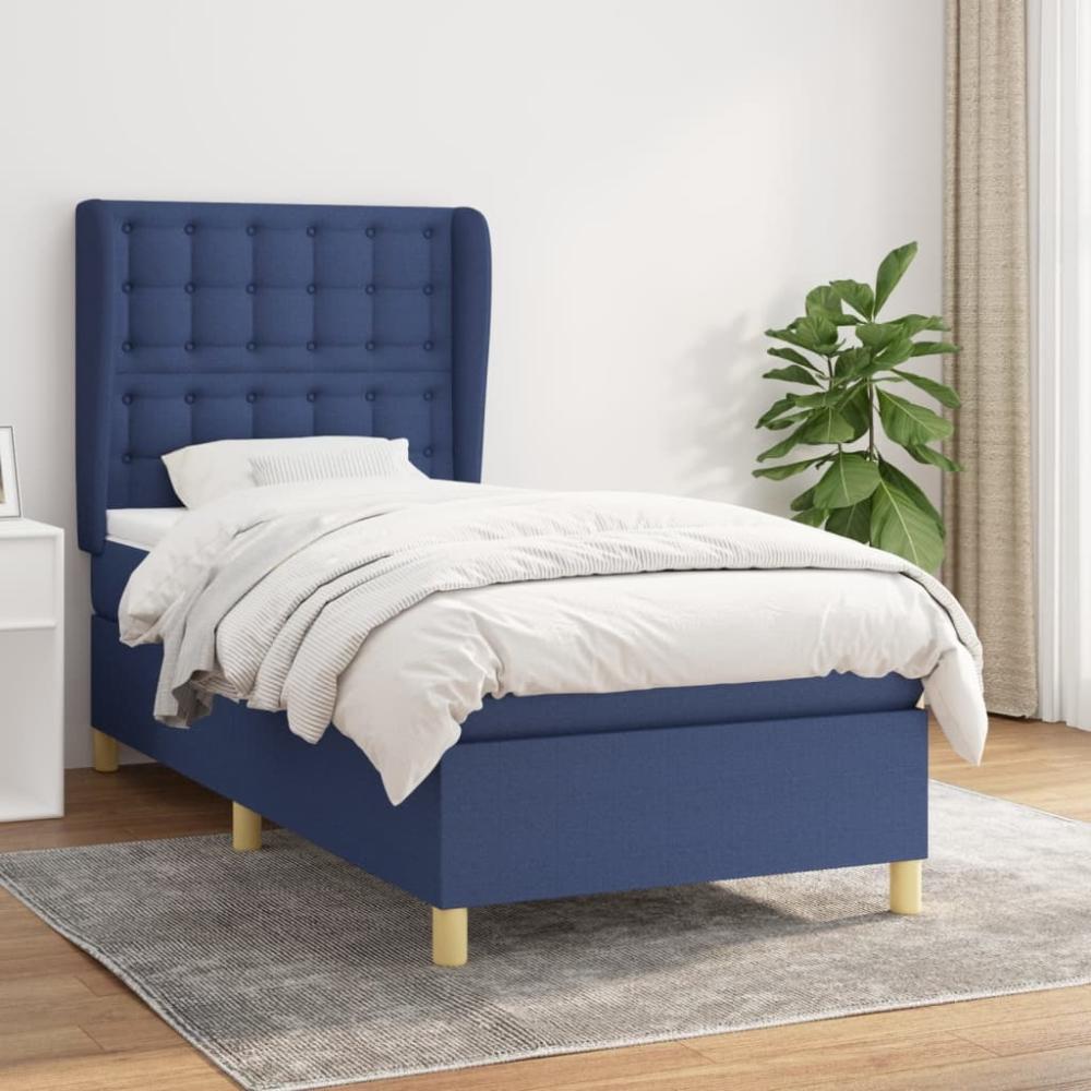 vidaXL Boxspringbett mit Matratze Blau 100x200 cm Stoff 3128827 Bild 1