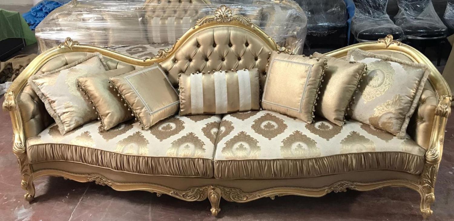 Casa Padrino Luxus Barock Sofa Gold 300x90 x H. 119 cm - Prunkvolles Wohnzimmer Sofa mit elegantem Muster Bild 1