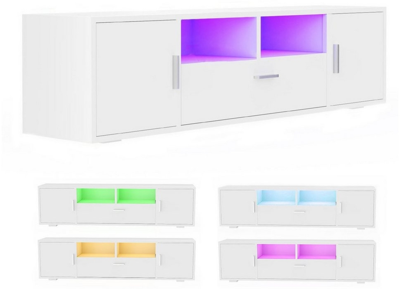 LOVONLIVE TV-Schrank Hochglanz-TV-Schrank, 3 große Schubladen mit Griffen, 2 offene Fächer (1-St, Mit USB, 160 * 35 * 40 cm) 16-farbige LED-Beleuchtung, 160 cm, geeignet für Fernseher bis 65 Zoll Bild 1