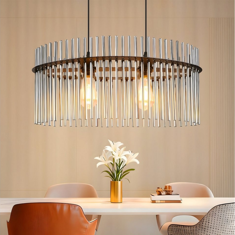 Nettlife Pendelleuchte Retro Schwarz/Gold 2 Flammig- Hängelampe mit Glas Schirm Ø 60cm E27, ohne Leuchtmittel, Esstischlampe für Wohnzimmer Küche Bild 1