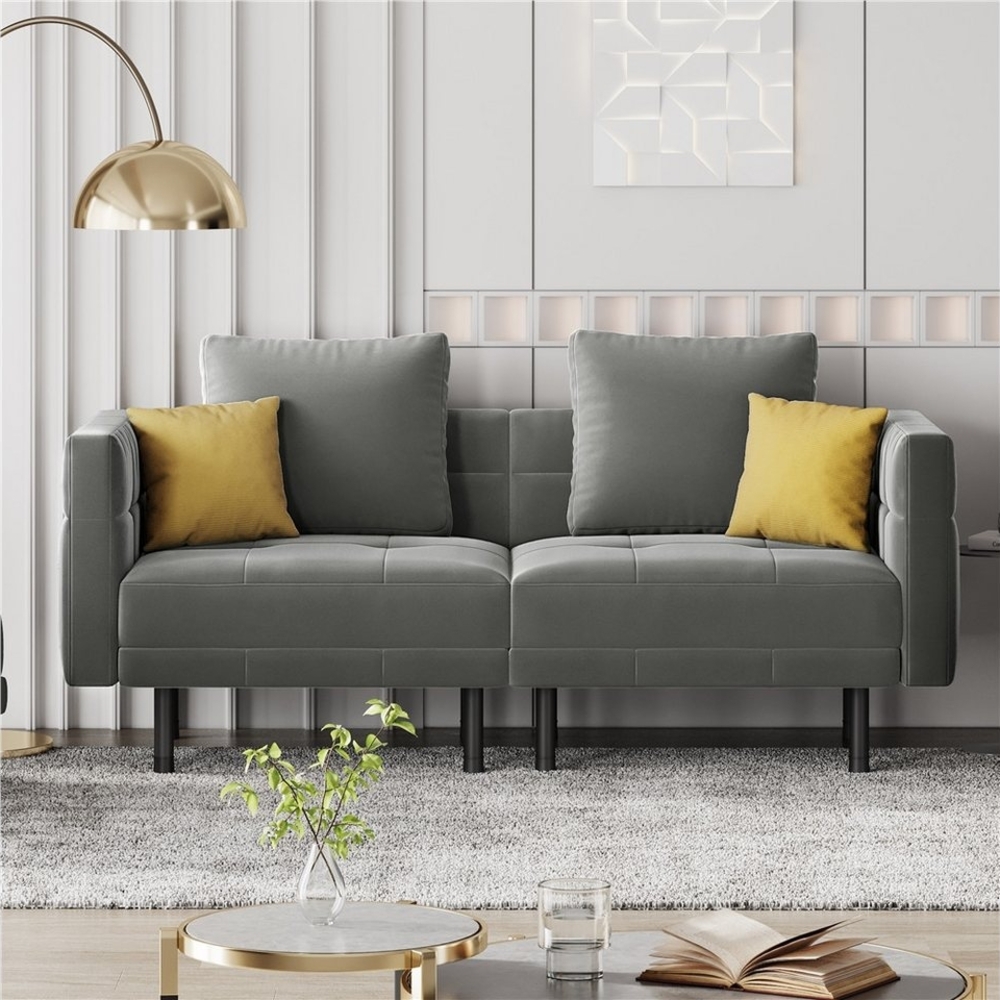 Yaheetech Schlafsofa 2-Sitzer-Sofa mit Sitz- & Liege- & Schlafmodus, Klappsofa mit 4 Kissen Multifunktionale Couch für Wohnzimmer Bild 1