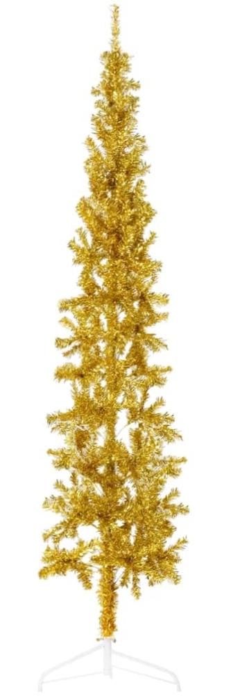 vidaXL Künstlicher Halb-Weihnachtsbaum mit Ständer Schlank Gold 210 cm 344592 Bild 1