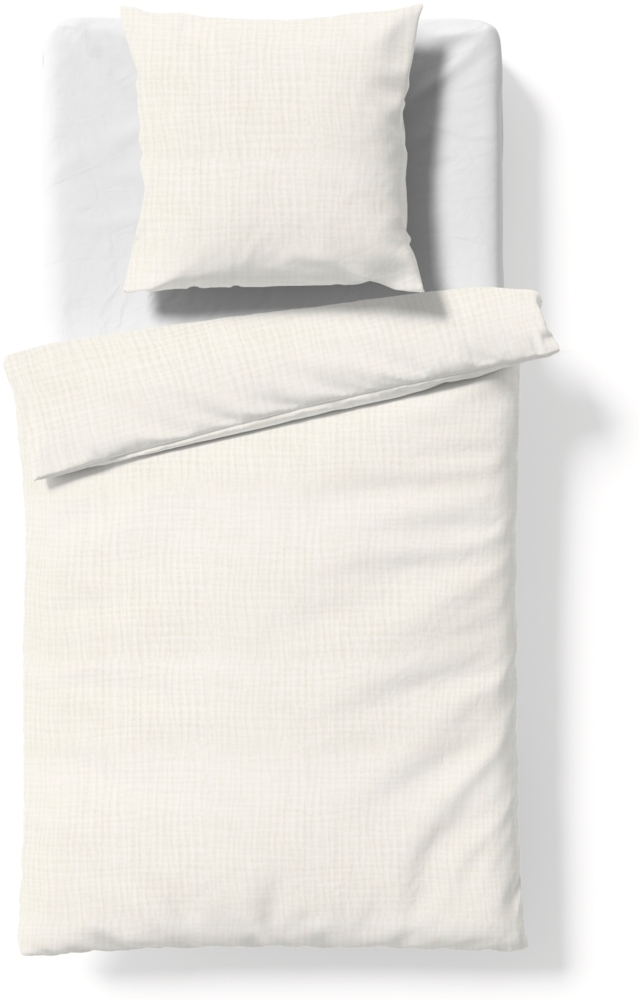 Fleuresse Musselin Bettwäsche 155x220 Faro elfenbein uni Crinkle-Optik 614446-1109 Bild 1