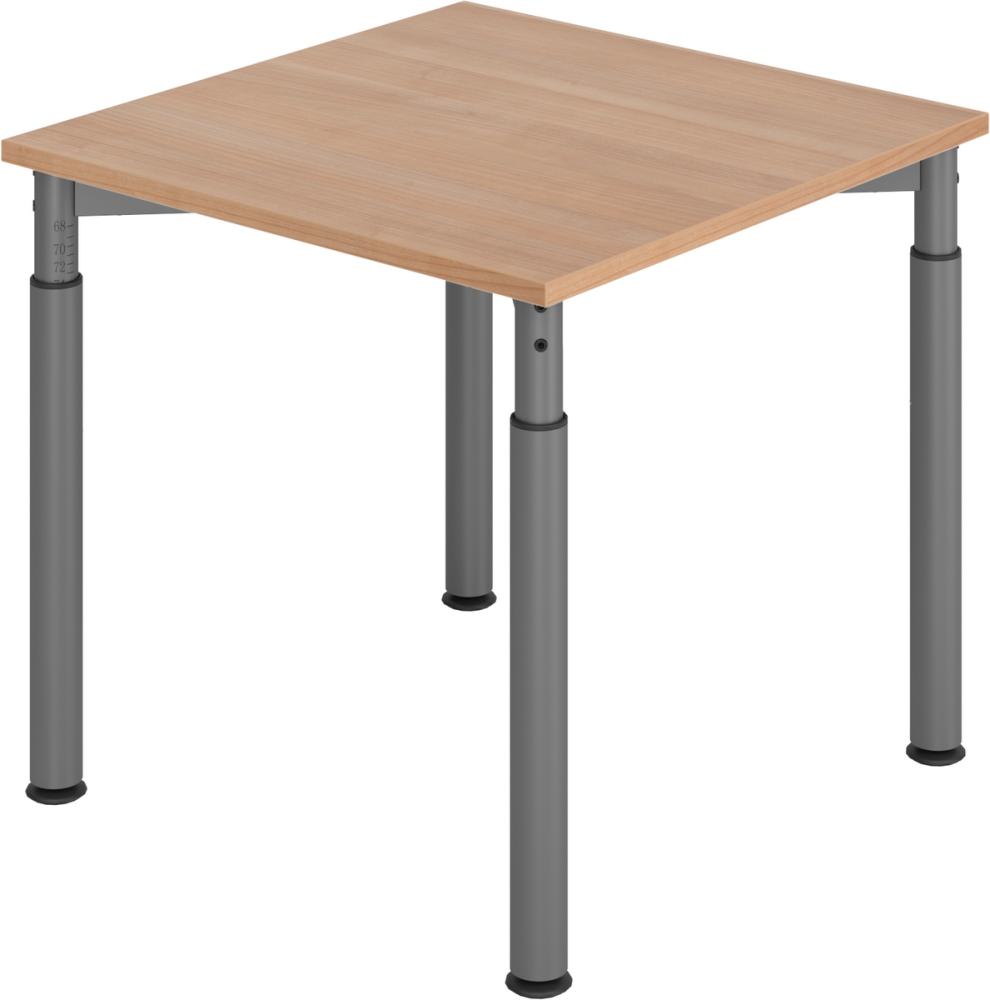 bümö höhenverstellbarer Schreibtisch 80x80 cm in Nussbaum, Gestell graphit - PC Tisch höhenverstellbar & klein, höhenverstellbarer Tisch Büro, kleiner Computertisch verstellbar, Y-Serie, YS-08-N-G Bild 1