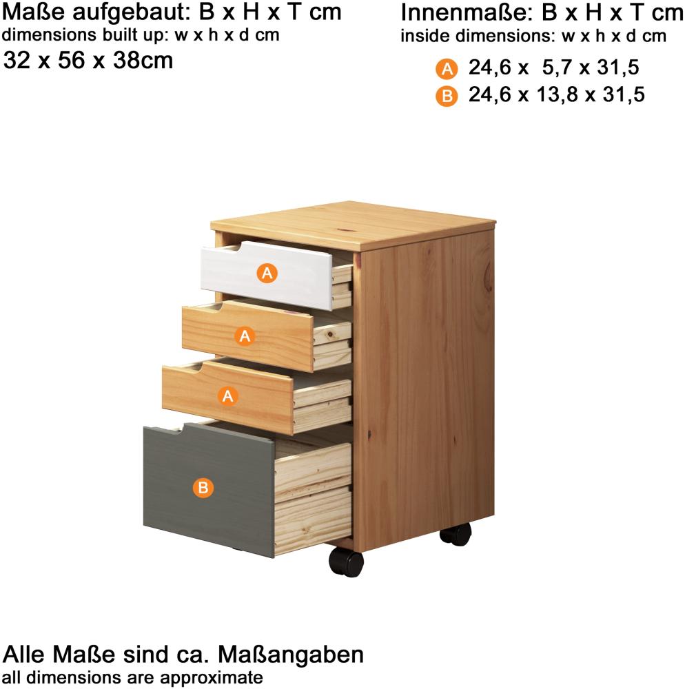 Mestre Rollcontainer Solid Pine Honig/Weiß/Grau B/H/T: 32 / 57 / 38 cm Bild 1