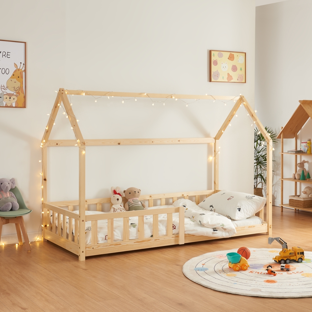Hausbett Hesel, Kinderbett und Lattenrost, Holzoptik, 90x200 cm Bild 1