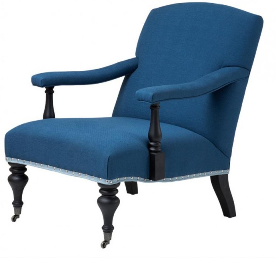 Luxus Barock Salon Sessel Blau/Schwarz aus der Luxus Kollektion von Casa Padrino - Hotel Cafe Restaurant Möbel Einrichtung Bild 1