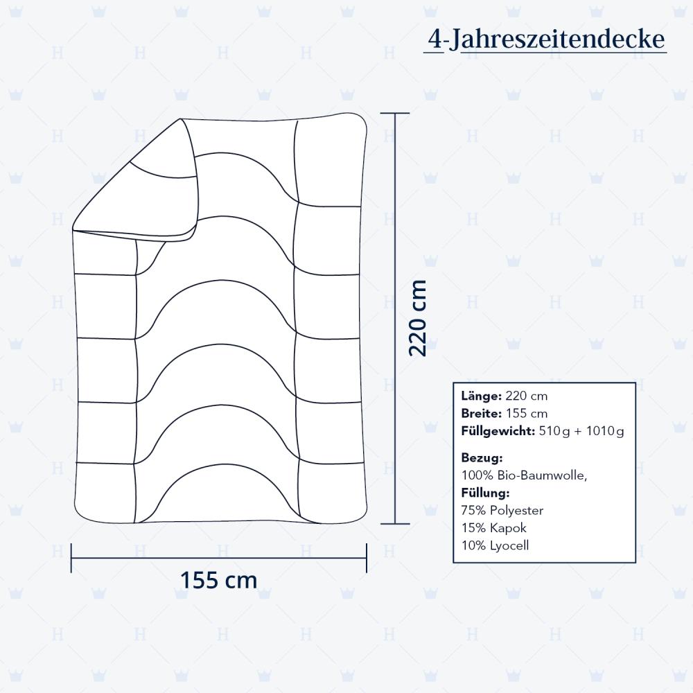 Heidelberger Bettwaren Bettdecke 155x220 cm, Made in Germany | 4-Jahreszeitendecke, Schlafdecke, Steppbett mit Kapok-Füllung | atmungsaktiv, hypoallergen, vegan | Serie Kanada Bild 1