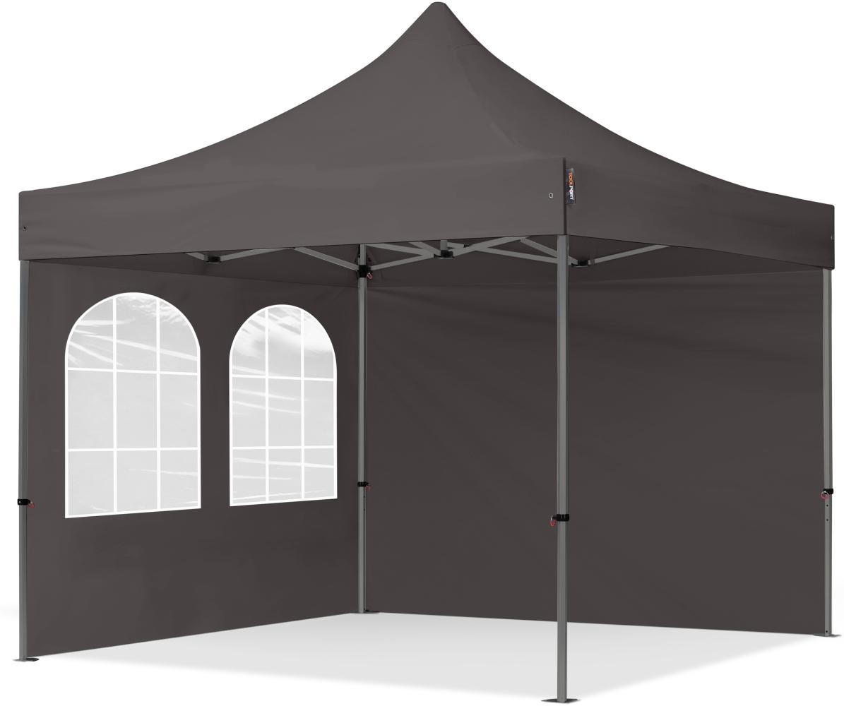 3x3 m Faltpavillon, PREMIUM Stahl 40mm, Seitenteile mit Sprossenfenstern, dunkelgrau Bild 1